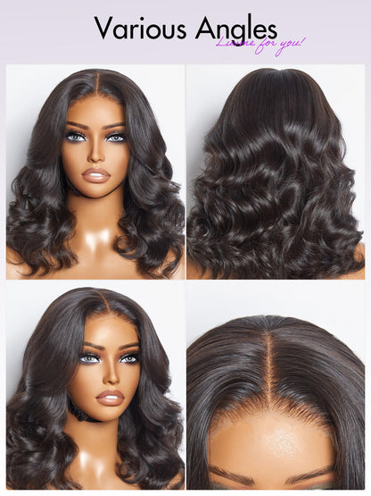 LUVME HAIR 14" Gorgeous Loose Wave Lace Front Wigs, Human Hair, Mid Parted, Natural Black