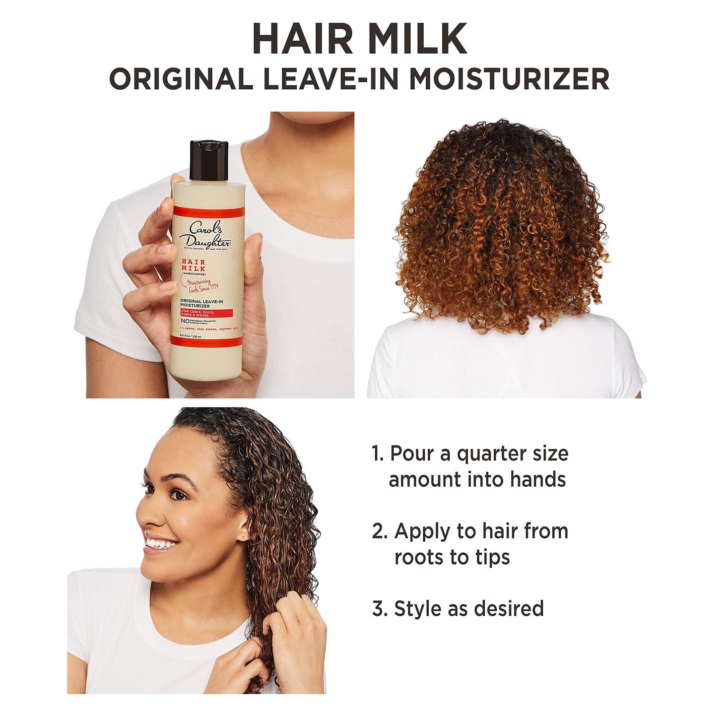 Curly Hair Products by Carol's Daughter, Hair Milk Original Leave-In Moisturizer for Curls, Coils and Waves with Agave and Shea Butter, 8 Fl Oz (Packaging May Vary)
