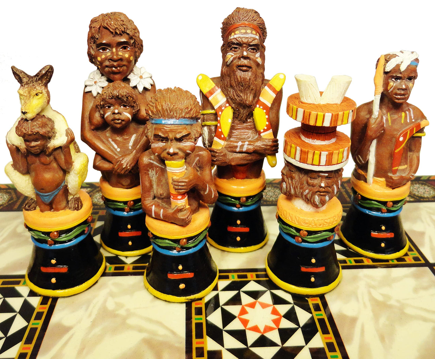 Australian Aborigines Tribal Chess Set with 14 1/2 inch Mosaic Color Board Aboriginal