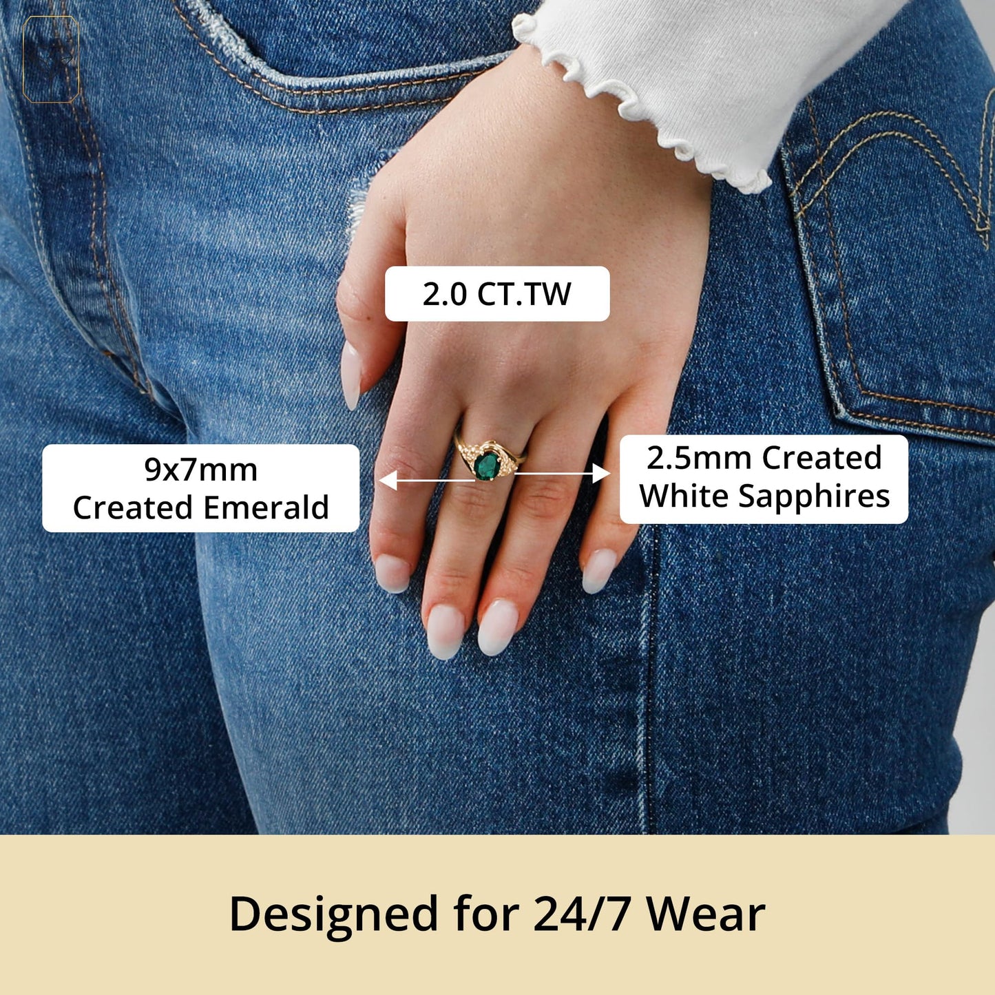 MAX + STONE Created Green Emerald Oval Sunburst Halo Ring for Women in 10k Yellow Gold with Created White Sapphire and May Birthstone Anniversary Ring Size 6