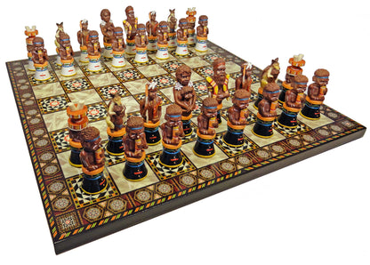Australian Aborigines Tribal Chess Set with 14 1/2 inch Mosaic Color Board Aboriginal