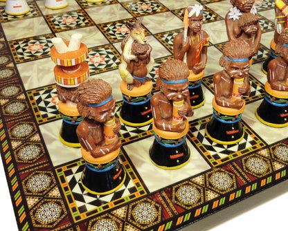 Australian Aborigines Tribal Chess Set with 14 1/2 inch Mosaic Color Board Aboriginal