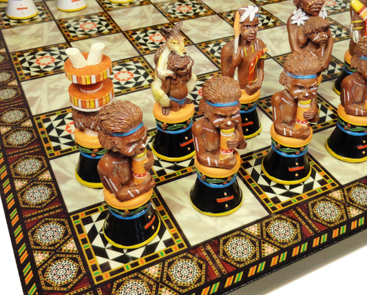 Australian Aborigines Tribal Chess Set with 14 1/2 inch Mosaic Color Board Aboriginal