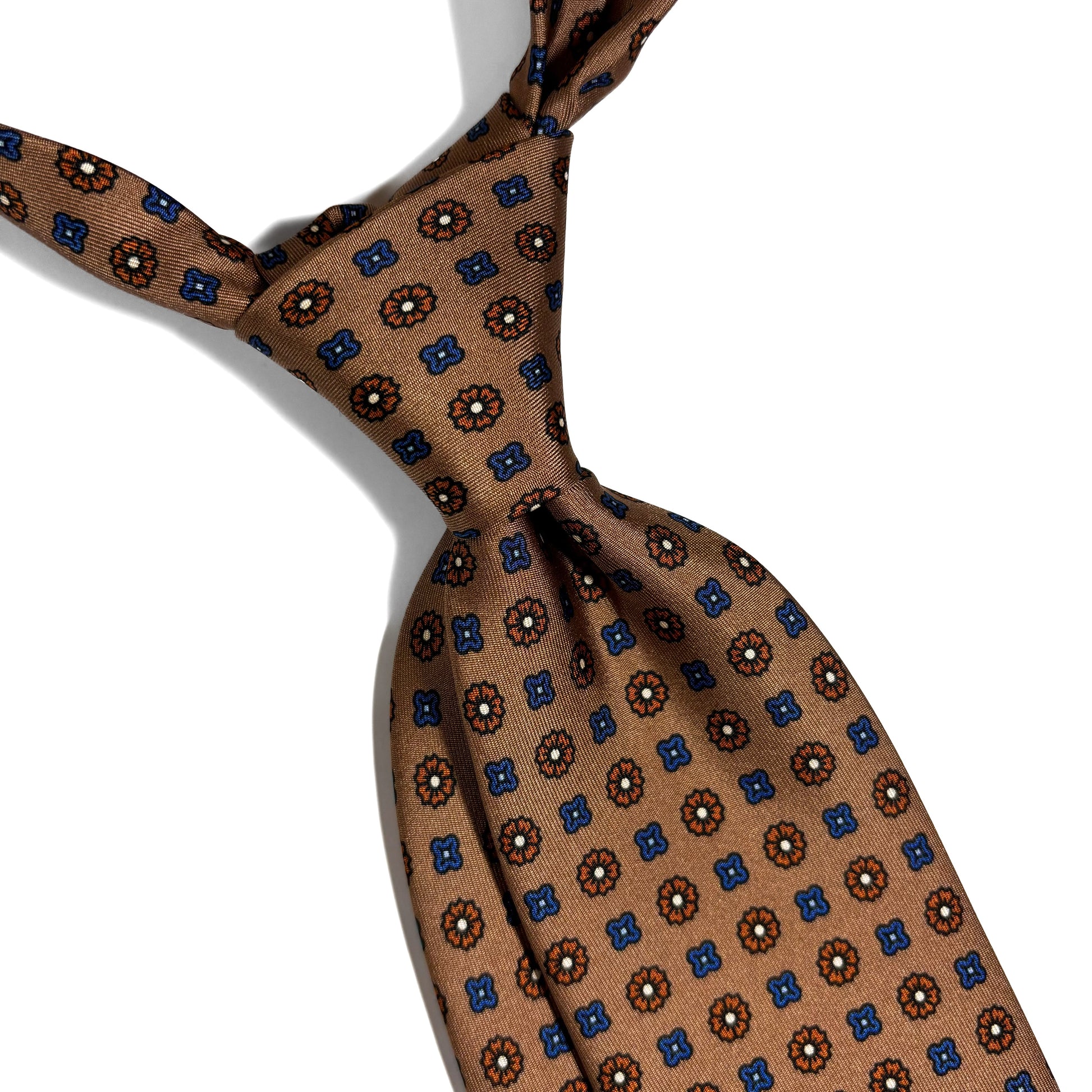 Beige Floral Printed Silk Twill Tie-1