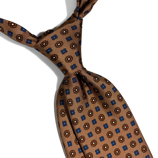 Beige Floral Printed Silk Twill Tie-1