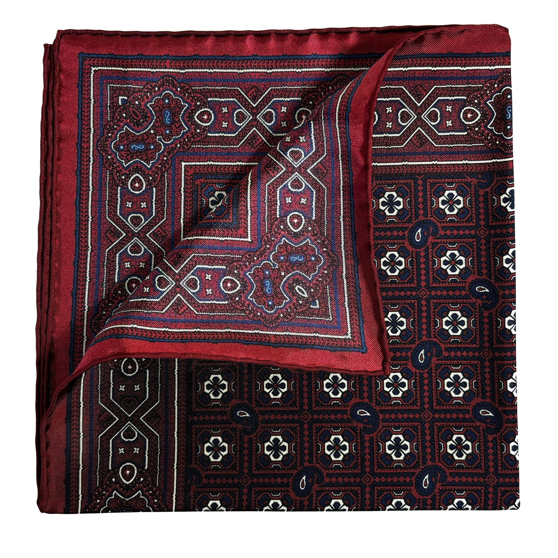 Burgundy Geometric Silk Pocket Square-2