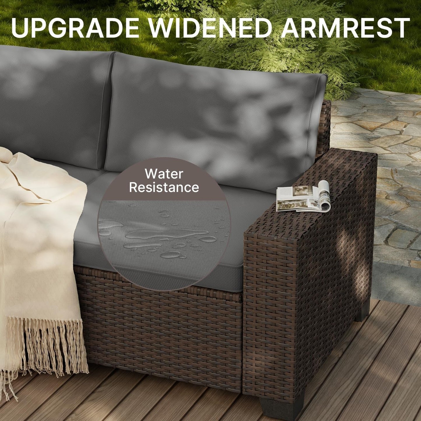 Outdoor 6-Piece Wicker Sectional Sofa Set with Cushions-3