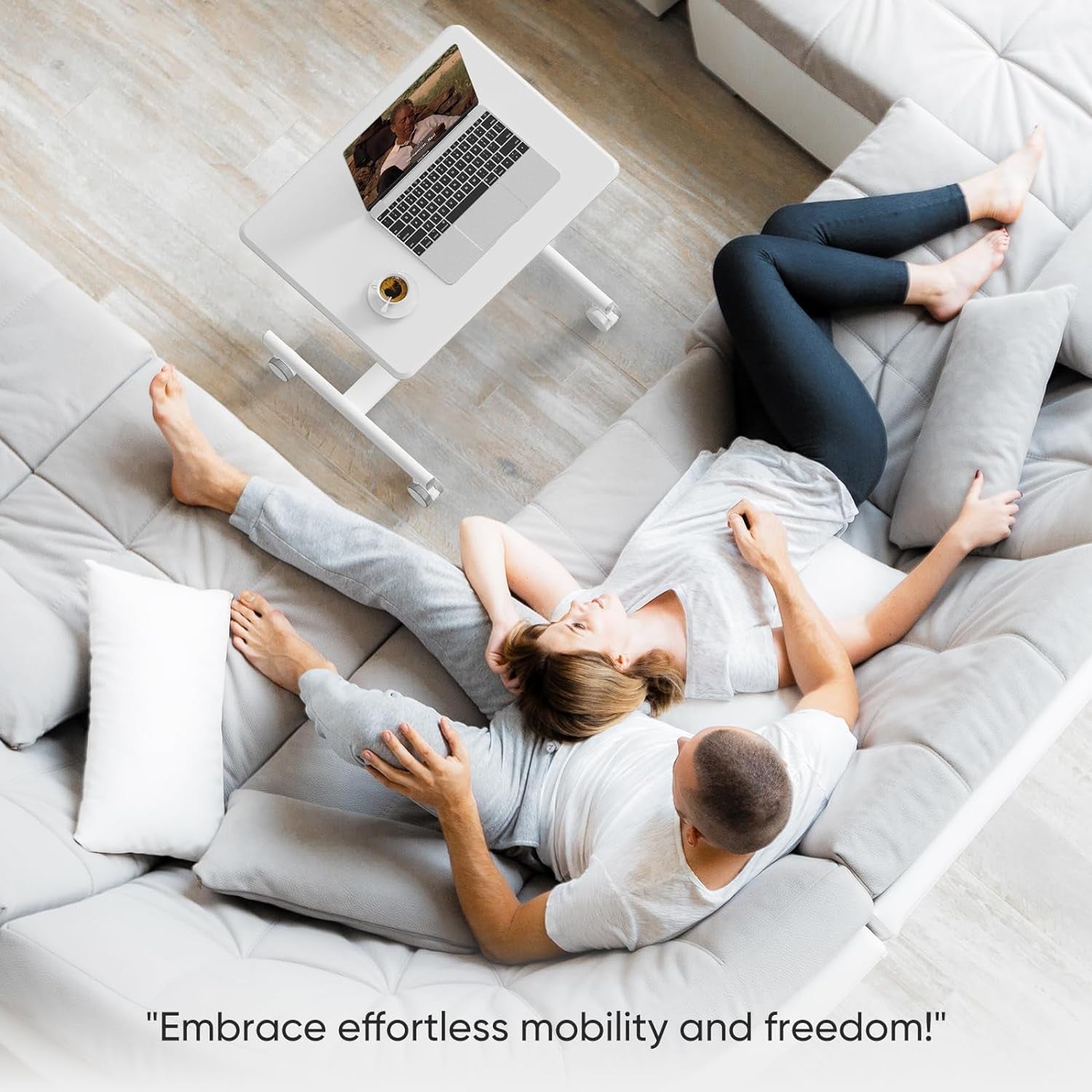 Mobile Small Stading Desk - Sit Stand Desk, Portable Rolling Laptop Desk with Lockable Wheels, Computer Workstations, Adjustable Height, White-1