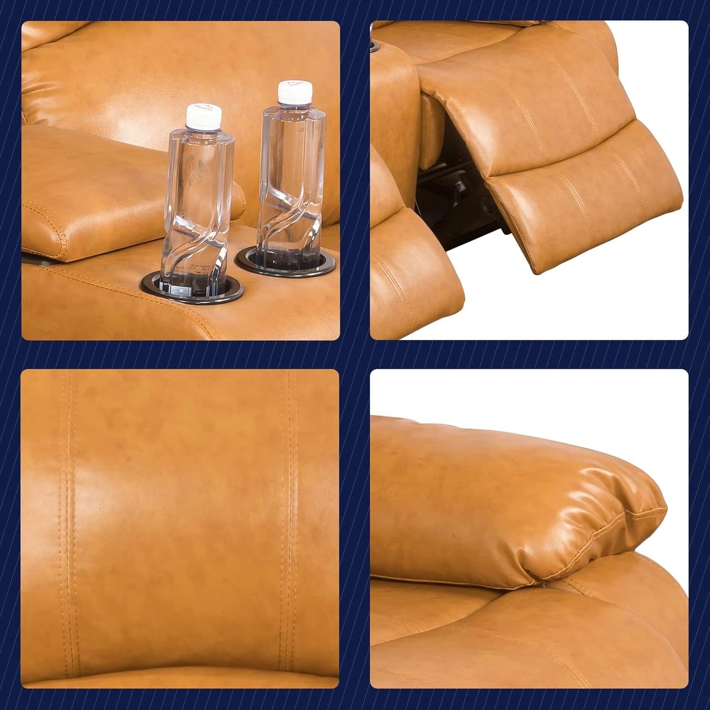 Alpine Living Room Recliner Set Include Love Seat, Sofa, 2-Piece,Ginger-4