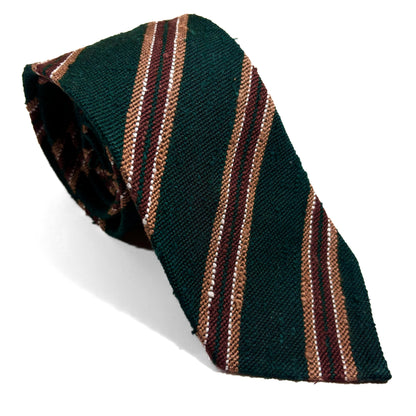 Luxury Forest Green Stripe Untipped Silk Shantung Tie-0