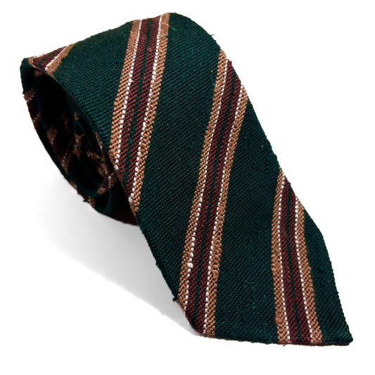 Luxury Forest Green Stripe Untipped Silk Shantung Tie-0