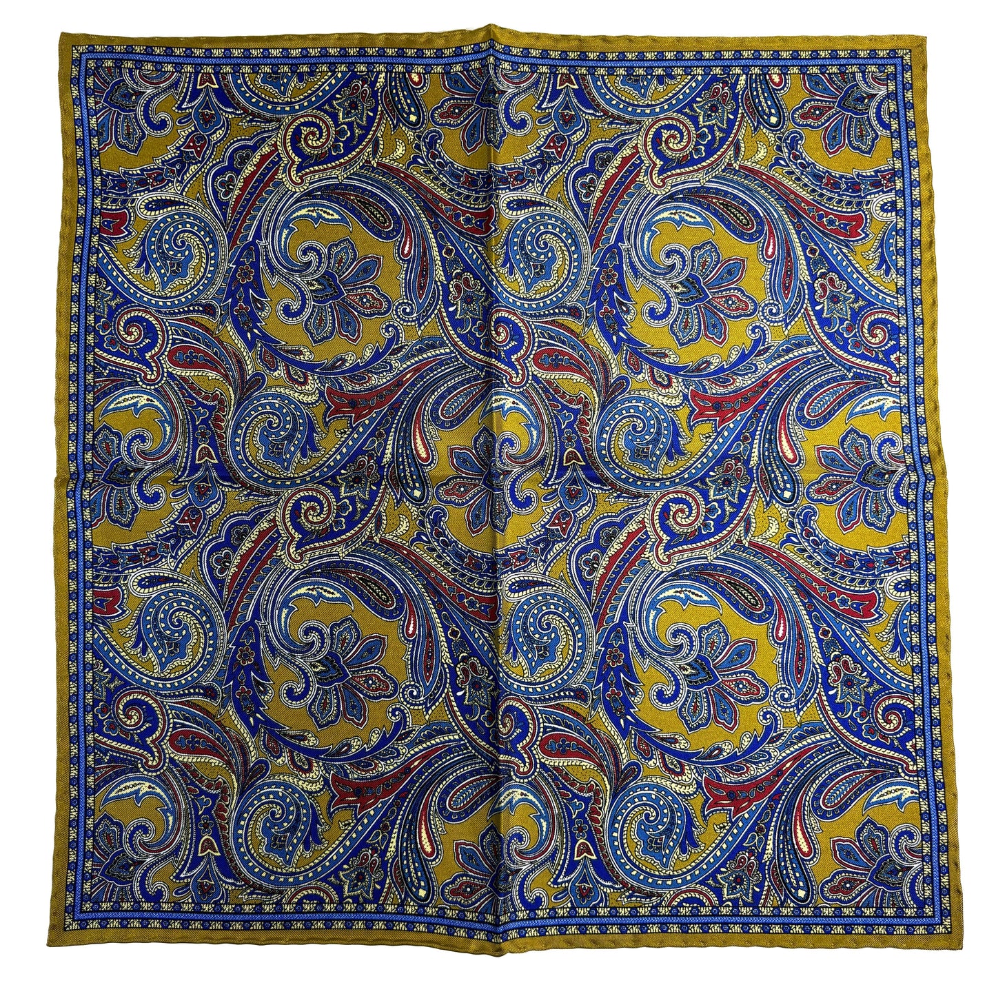 Golden Olive Green Paisley Silk Pocket Square-3