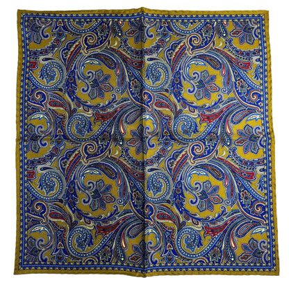 Golden Olive Green Paisley Silk Pocket Square-3