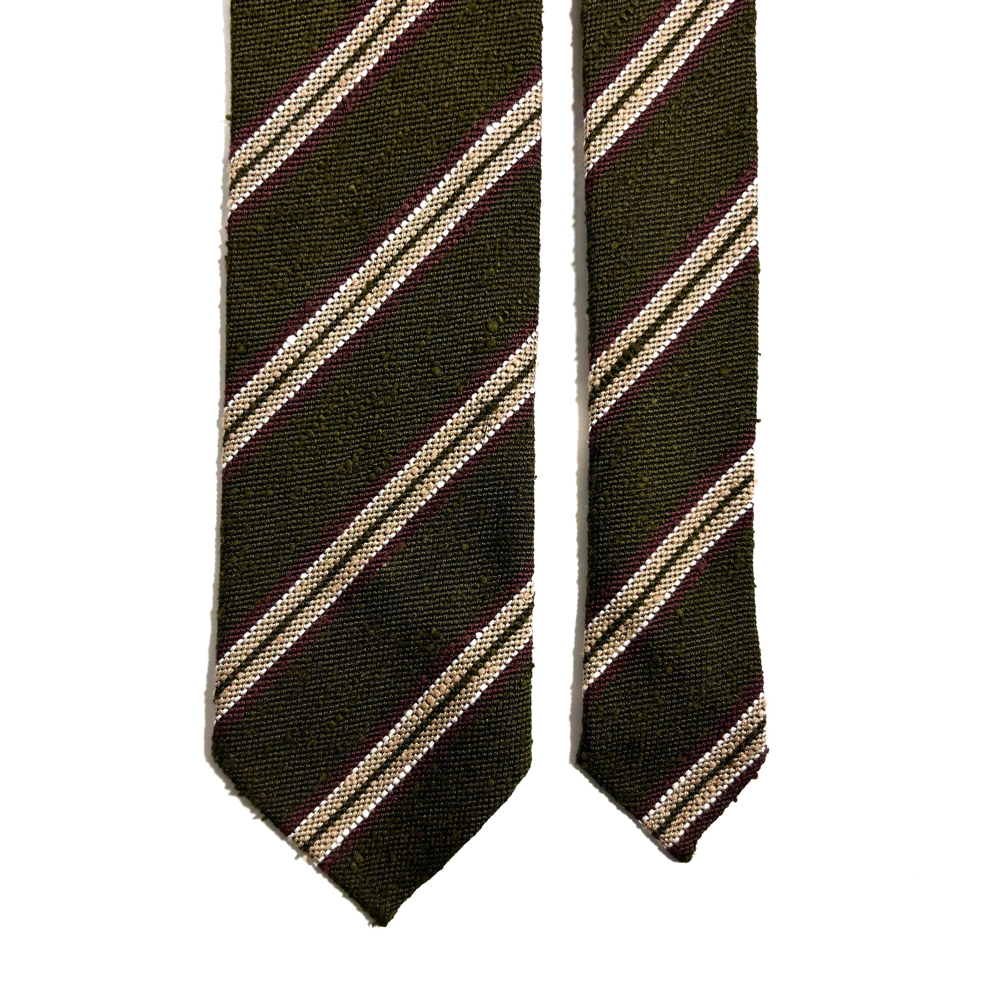 Luxury Olive Green Stripe Untipped Silk Shantung Tie-2