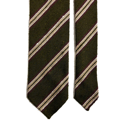 Luxury Olive Green Stripe Untipped Silk Shantung Tie-2