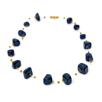 FLOATING STONE & MAASAI BEAD NECKLACE, NAVY