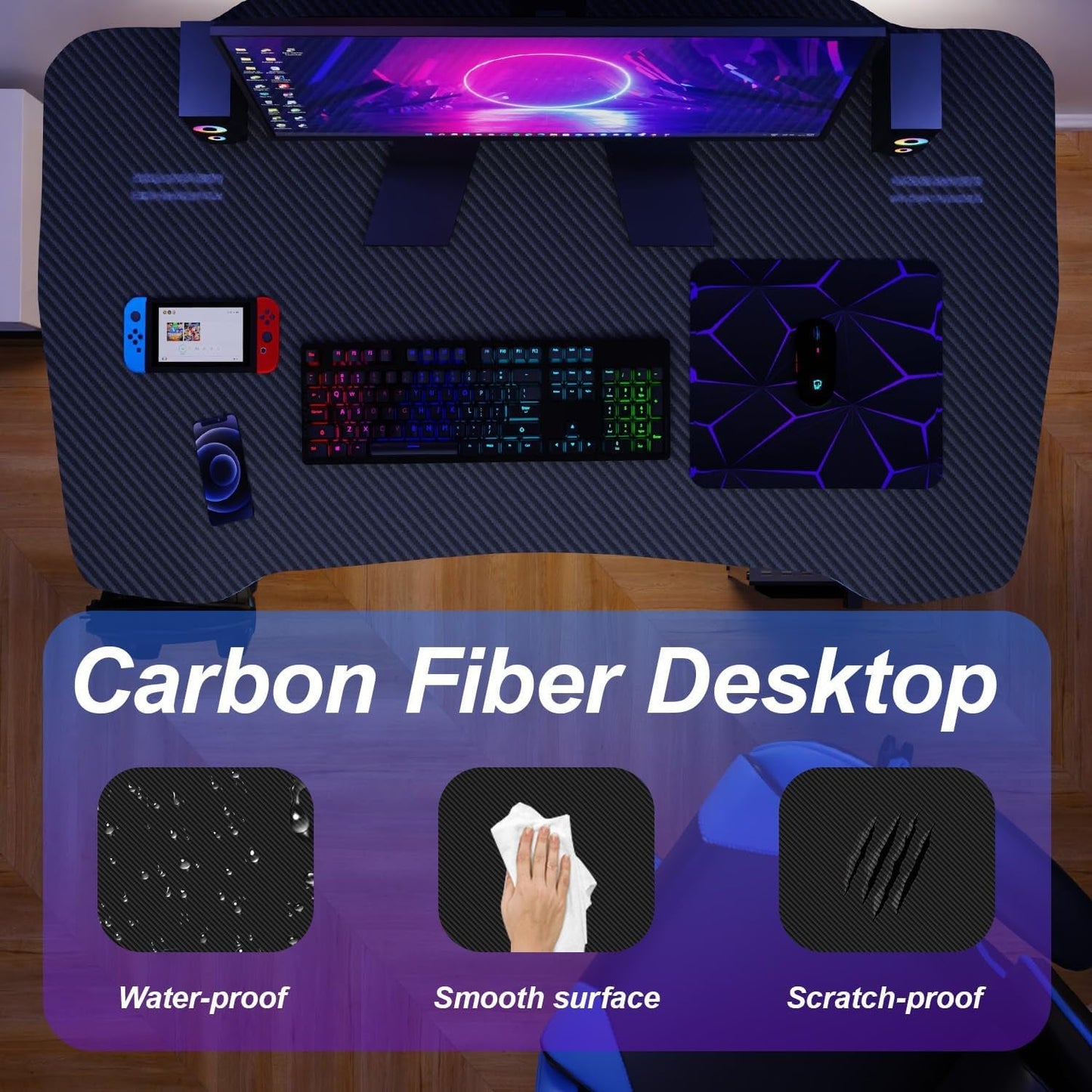 Spacious 39 Inch Ergonomic Gaming Desk With Headphone Hook-3