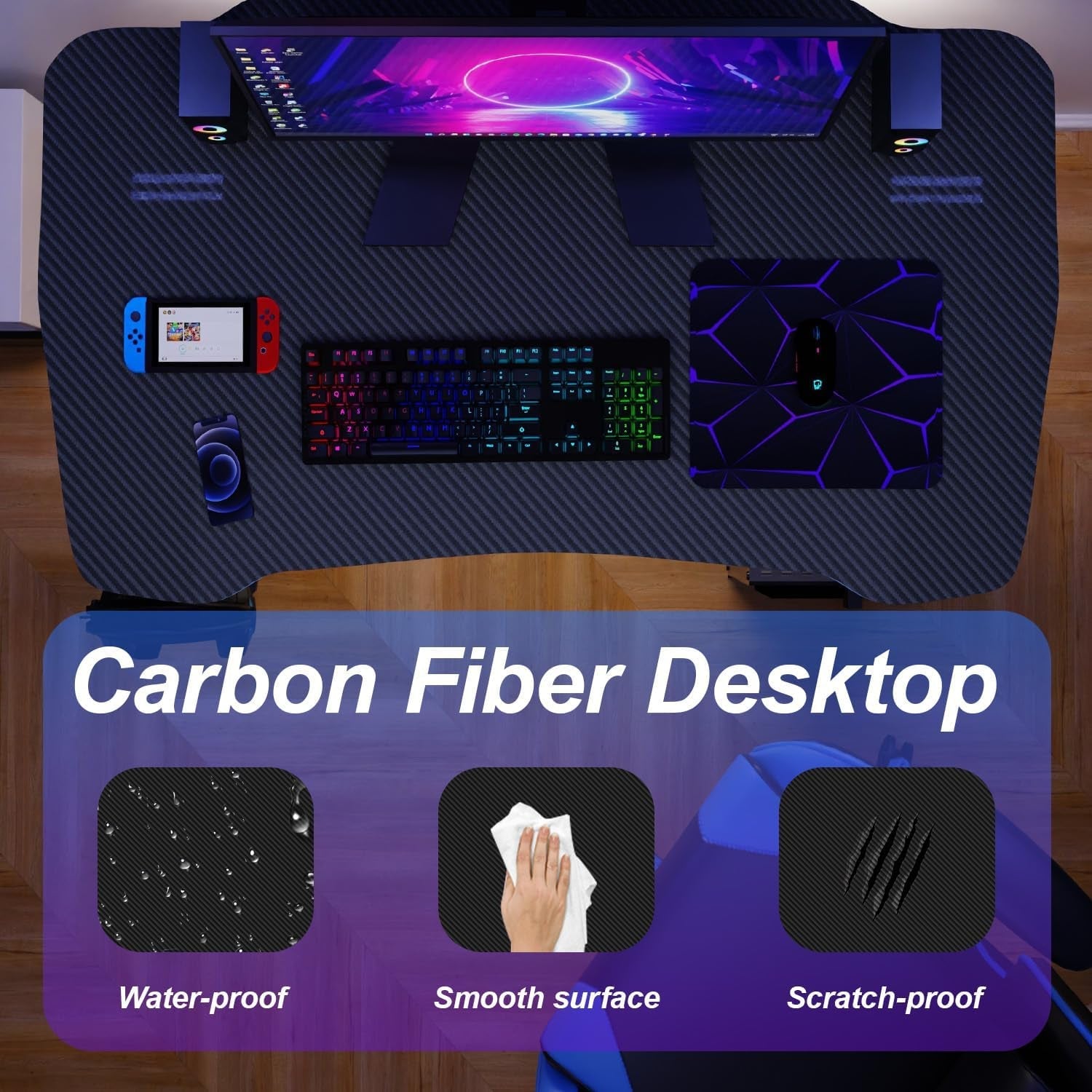 Spacious 39 Inch Ergonomic Gaming Desk With Headphone Hook-3