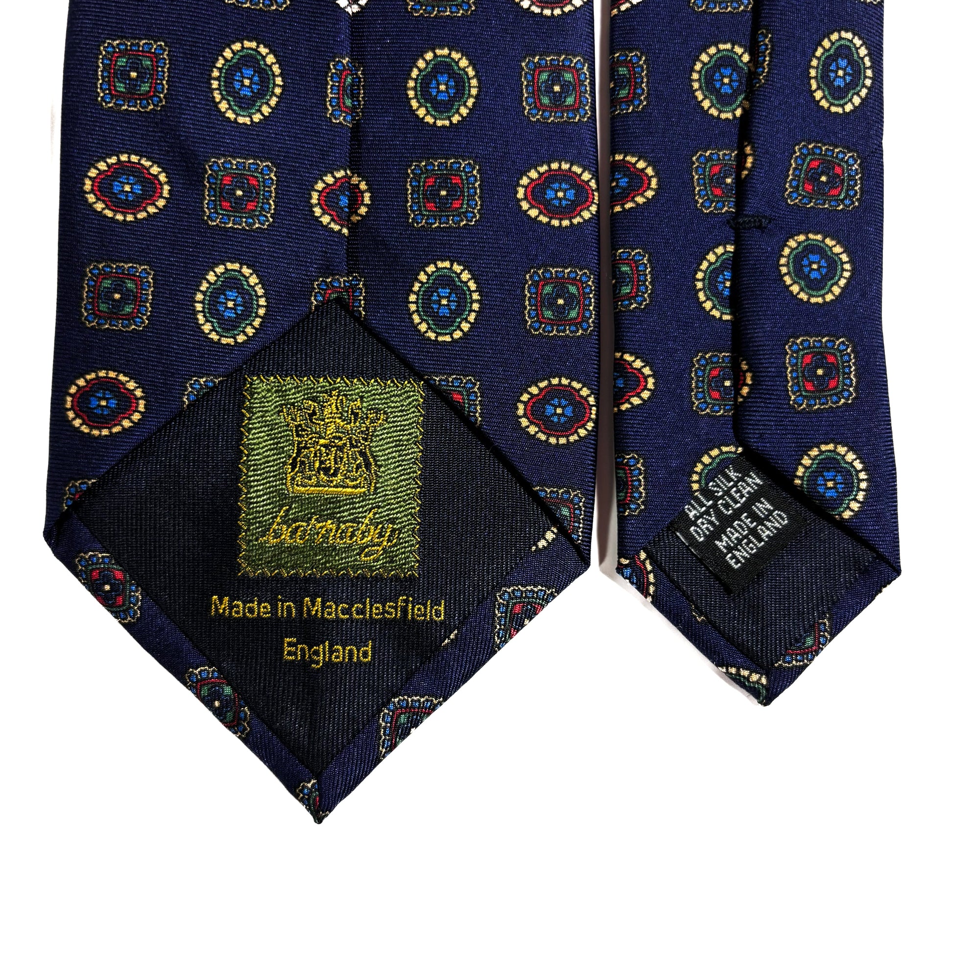 Navy Blue Geometric Medallion Silk Tie-3