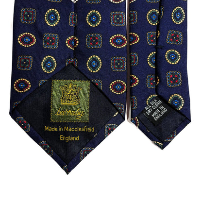 Navy Blue Geometric Medallion Silk Tie-3