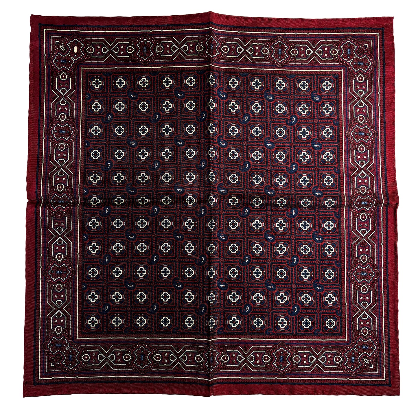 Burgundy Geometric Silk Pocket Square-3