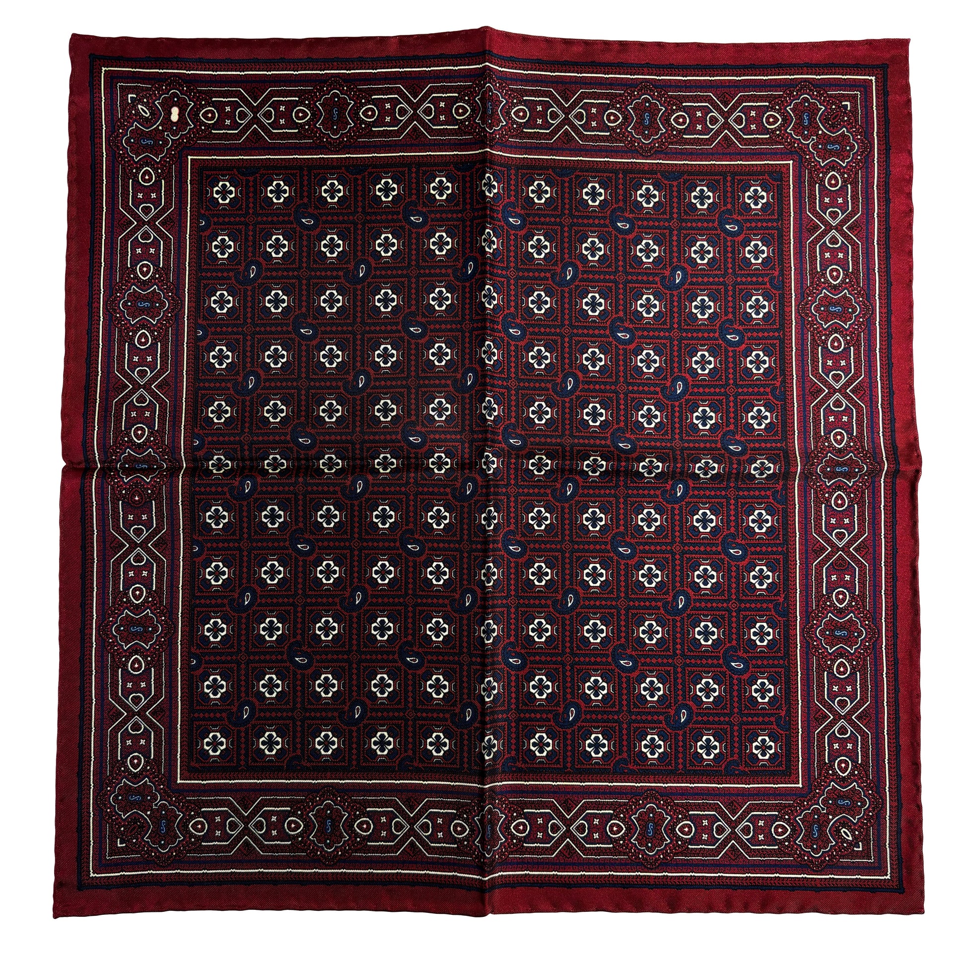 Burgundy Geometric Silk Pocket Square-3