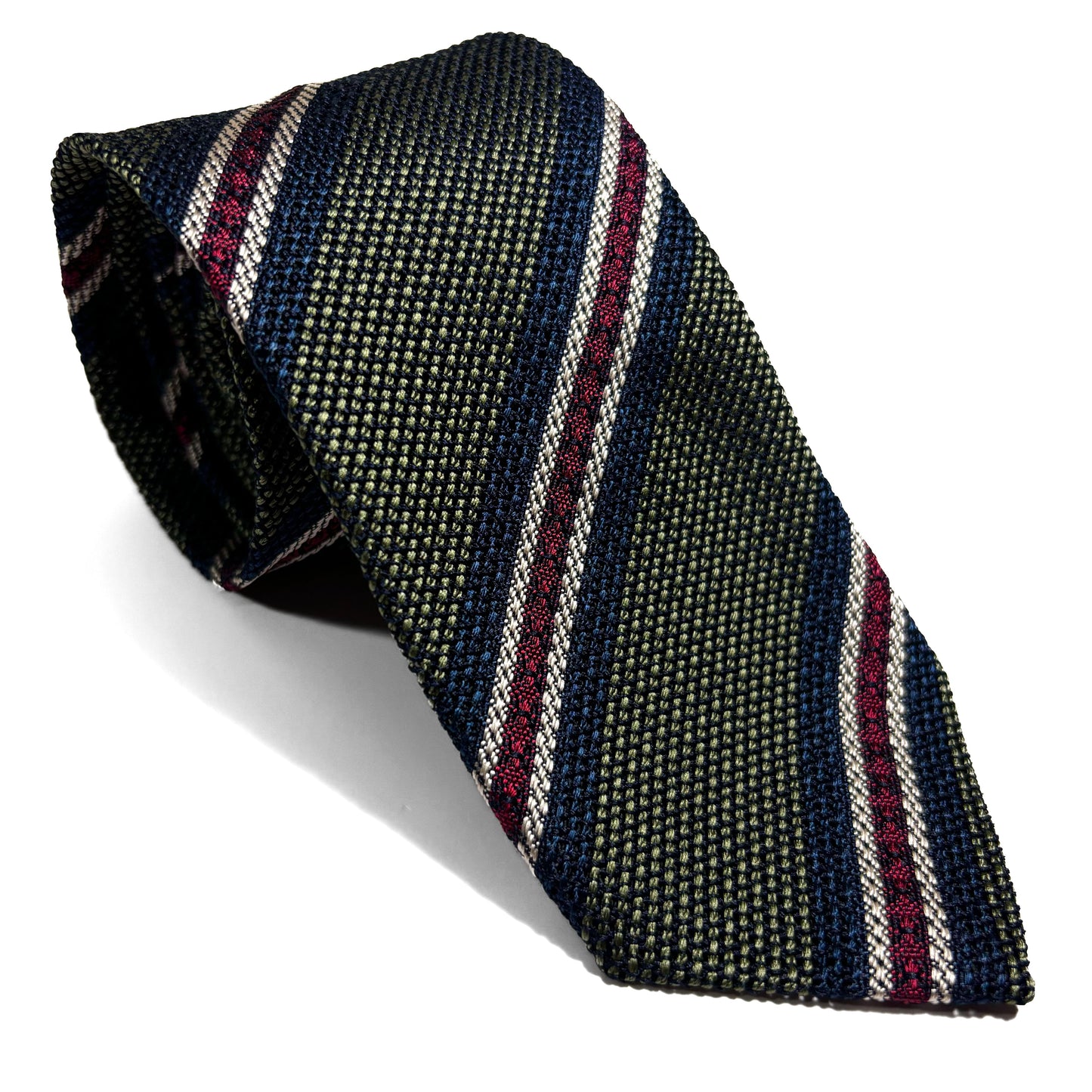 Olive Green Striped Silk Grenadine Tie (Garza Fina)-0