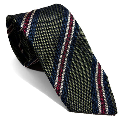 Olive Green Striped Silk Grenadine Tie (Garza Fina)-0