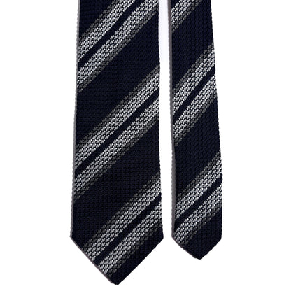 Navy Blue & White Striped Silk Grenadine Tie (Garza Grossa)-2