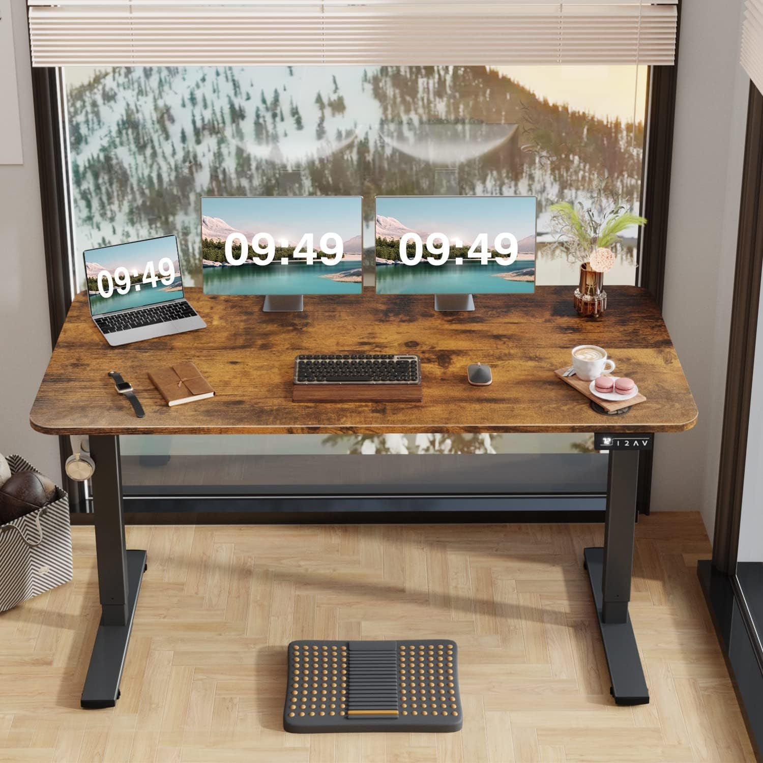 Electric Height Adjustable Standing Desk Large 55 X 24 Inches Sit Stand up Desk Home Office Computer Desk Memory Preset with T-Shaped Metal Bracke, Brown-3