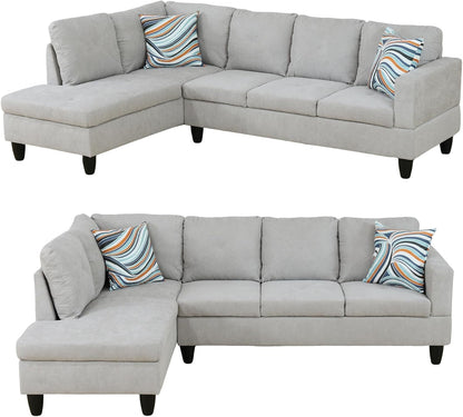 L-Shaped Sectional Sofa Set Luxurious Flannelette 5-Seat Couches, Durable and Comfortable, Space-Saving Design Perfect for Modern Living Room, Apartment, Grey White-4