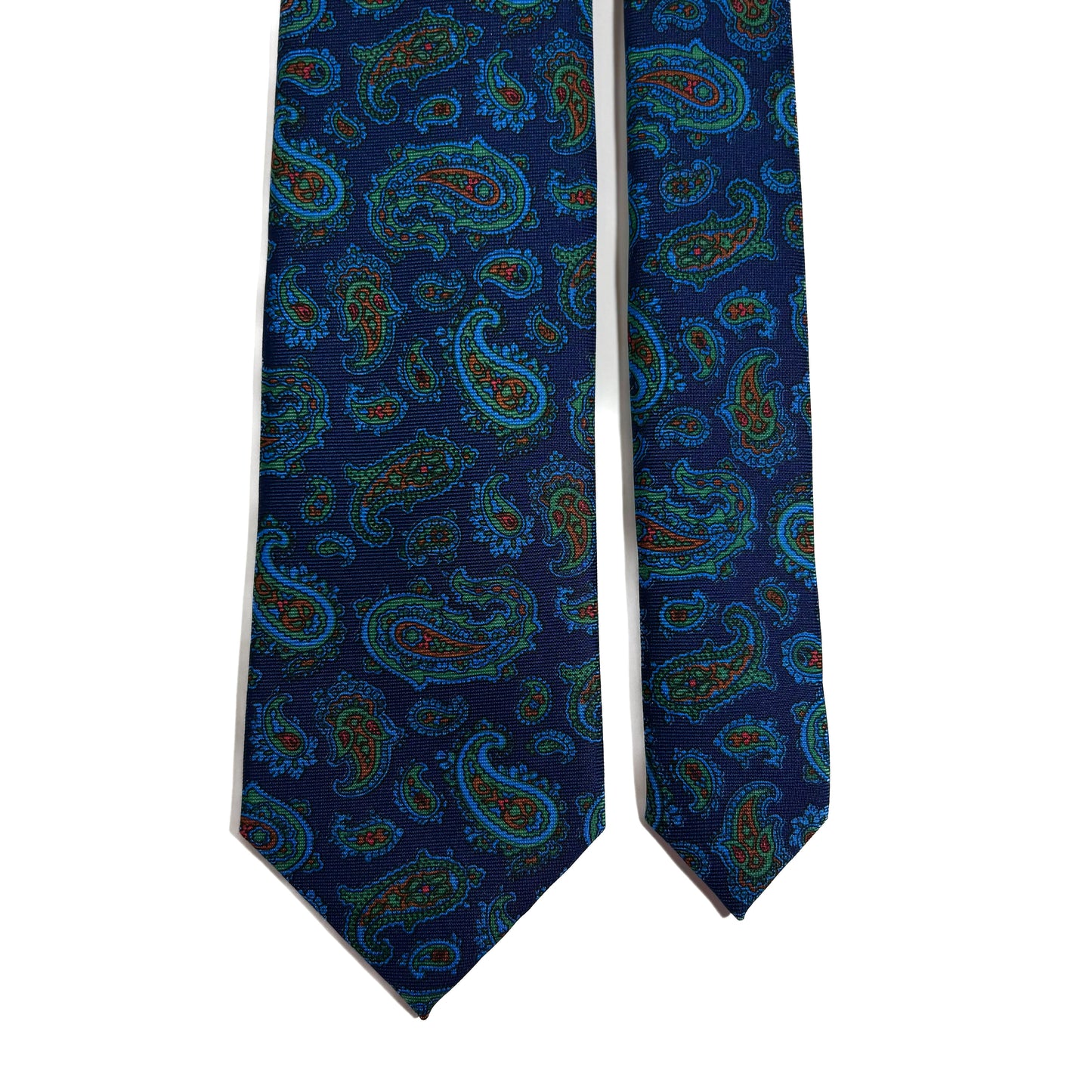 Hand-Printed Nautical Blue Paisley Silk Tie-2