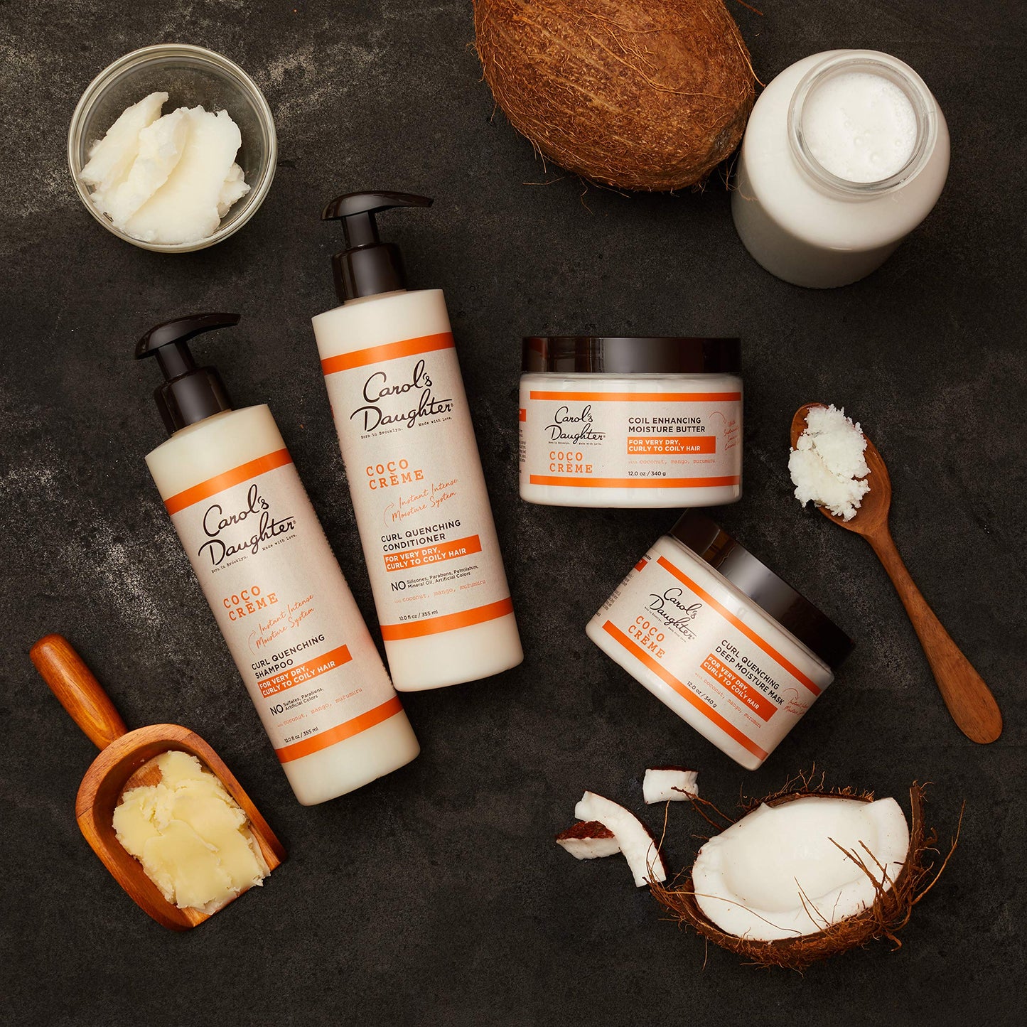 Carol’s Daughter Coco Creme Sulfate Free Shampoo and Conditioner Set with Silicone Free Hair Butter, for Very Dry Curly Hair, with Coconut Oil and Mango Butter