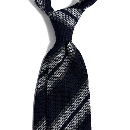 Navy Blue & White Striped Silk Grenadine Tie (Garza Grossa)-1