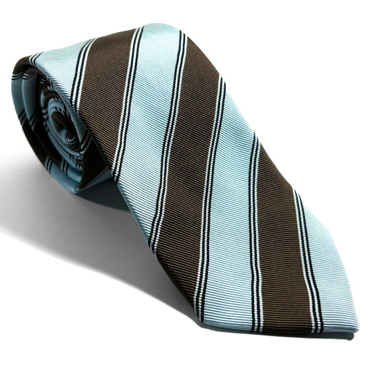 Light Blue & Brown Striped Silk Repp Tie-0