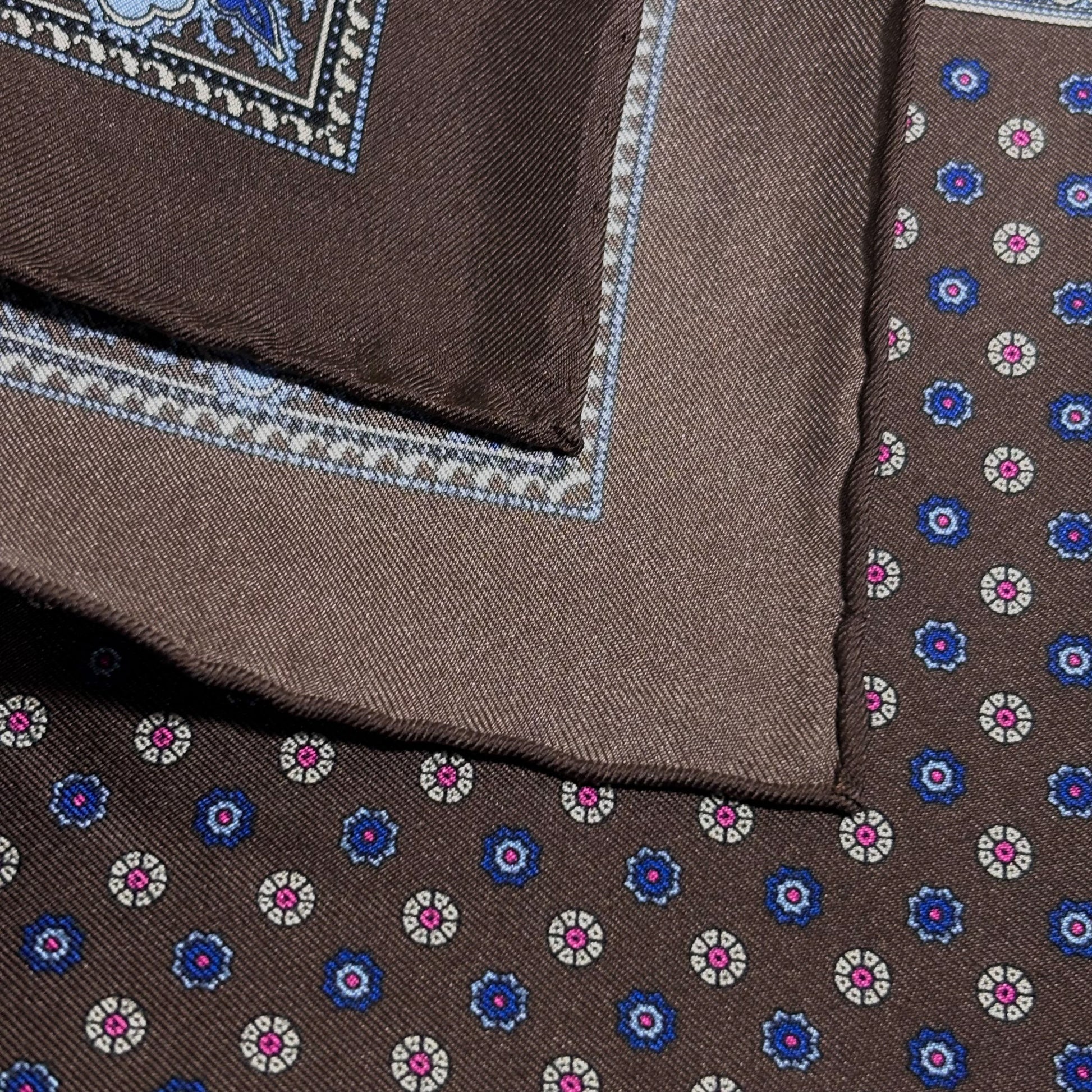 Brown Floral Silk Pocket Square-3
