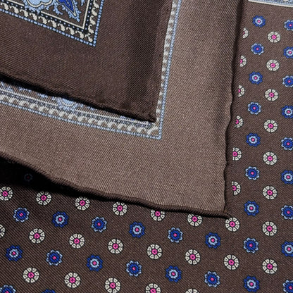 Brown Floral Silk Pocket Square-3