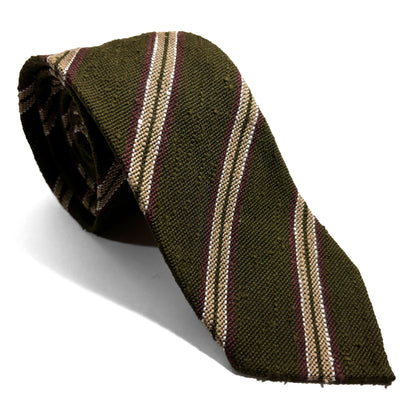 Luxury Olive Green Stripe Untipped Silk Shantung Tie-0