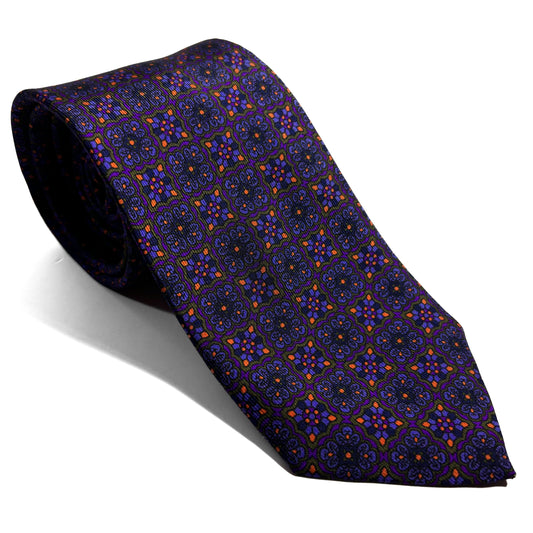 Hand-Printed Purple Geometric Ancient Madder Silk Tie-0