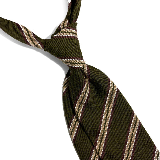 Luxury Olive Green Stripe Untipped Silk Shantung Tie-1