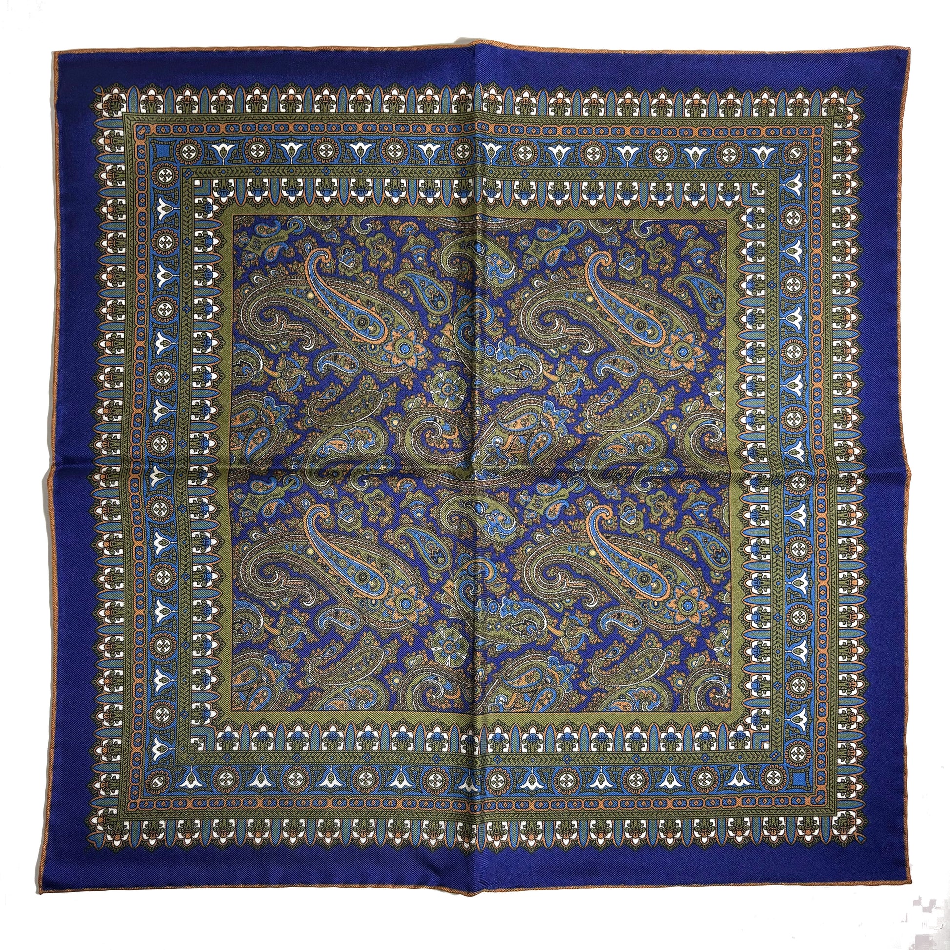 Navy Blue & Green Paisley Silk Pocket Square-4