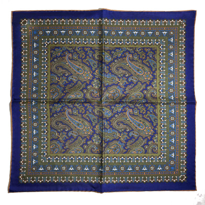 Navy Blue & Green Paisley Silk Pocket Square-4