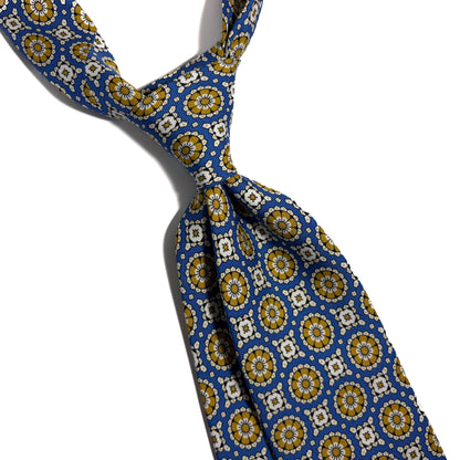 Azure Blue & Yellow Geometric Silk Tie-1