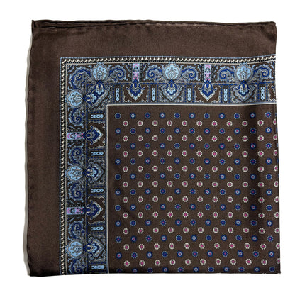Brown Floral Silk Pocket Square-0