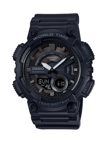 Casio Men's 'CLASSIC' Quartz Stainless Steel and Resin Casual Watch, Color:Black (Model: AEQ-110W-1-0
