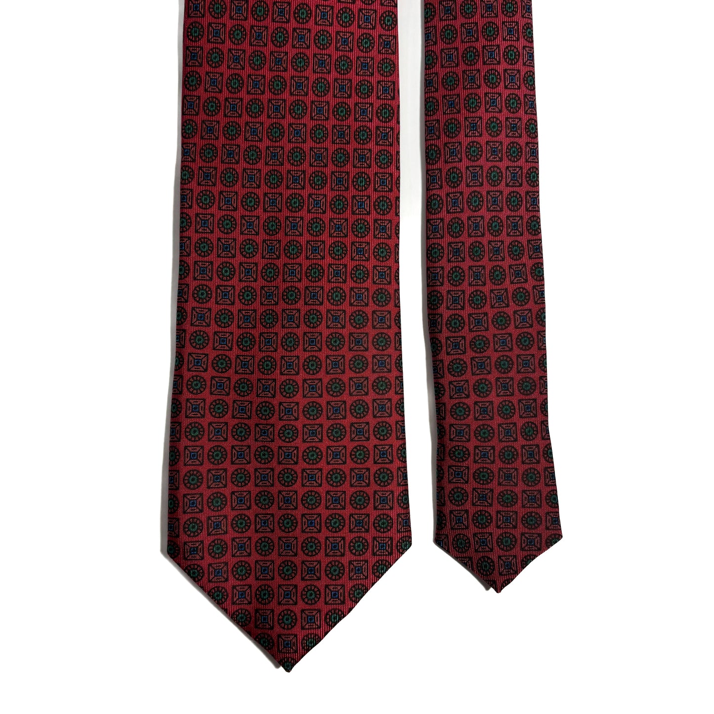 Hand-Printed Brick Red Geometric Silk Tie-2