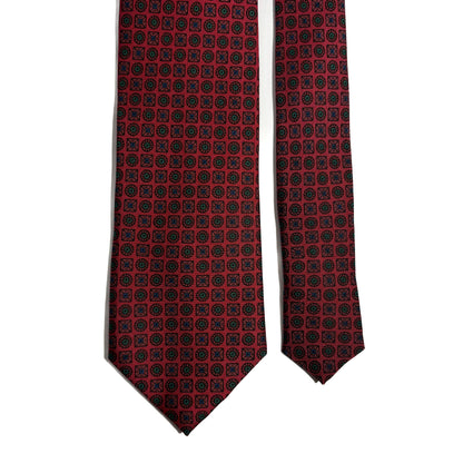 Hand-Printed Brick Red Geometric Silk Tie-2