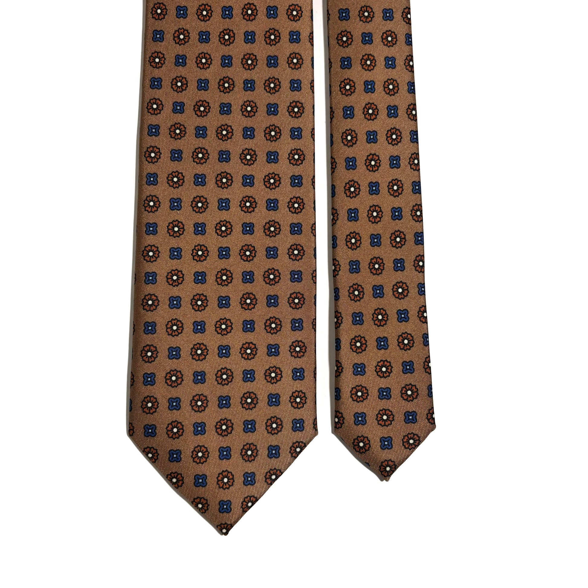 Beige Floral Printed Silk Twill Tie-2