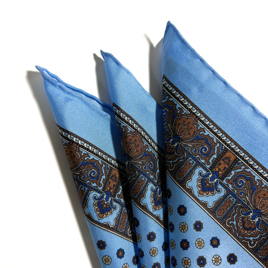 Light Blue Floral Silk Pocket Square-1
