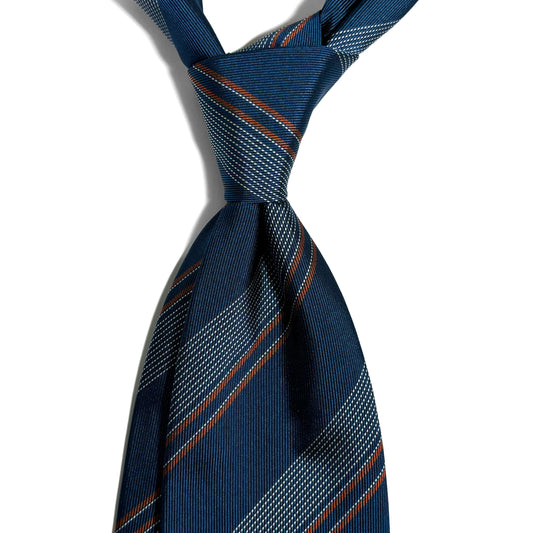 Prussian Blue Striped Silk Repp Tie-1